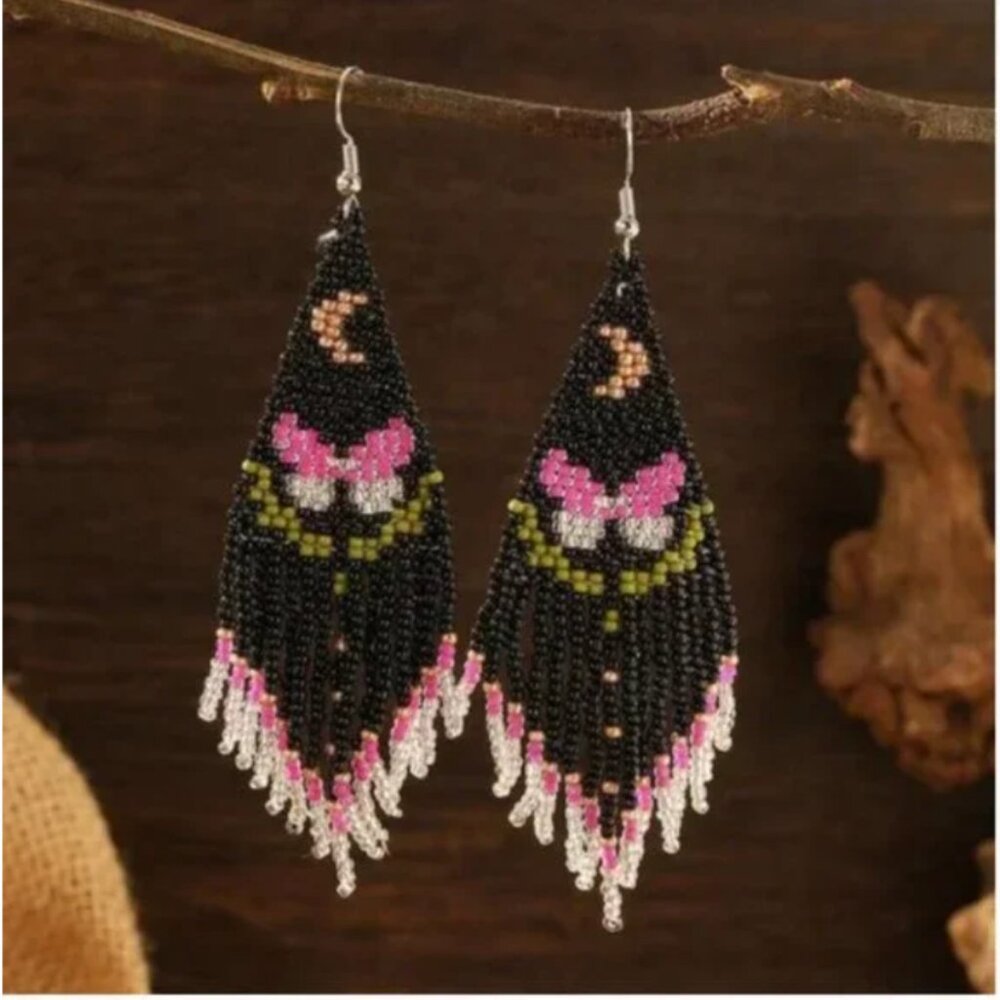 ⭐️❤️❤️ FREE Butterfly Tassel Fringe Beaded Drop Girly Chic Moon Hippie Earrings